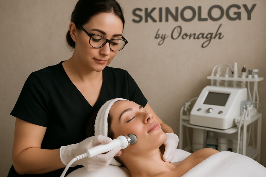 Professional skin care treatment in progress at Skinology by Oonagh Professional skin care treatment in progress at Skinology by Oonagh